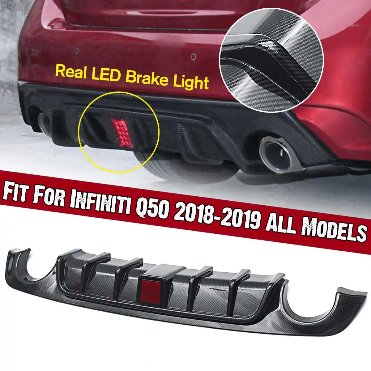 1PCS Carbon Fiber Add on Car Rear Bumper Diffuser lip Spoiler With lamp Fit For Infiniti Q50 2018-2019 All Models
1PCS Carbon Fiber Add on Car Rear Bumper Diffuser lip Spoiler With lamp Fit For Infiniti Q50 2018-2019 All Models