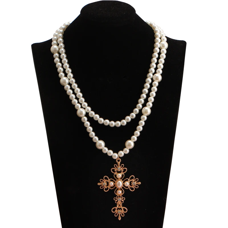 Hesiod Punk vintage double layer Imitation pearl chain cross cutout maxi necklace for women
Hesiod Punk vintage double layer Imitation pearl chain cross cutout maxi necklace for women