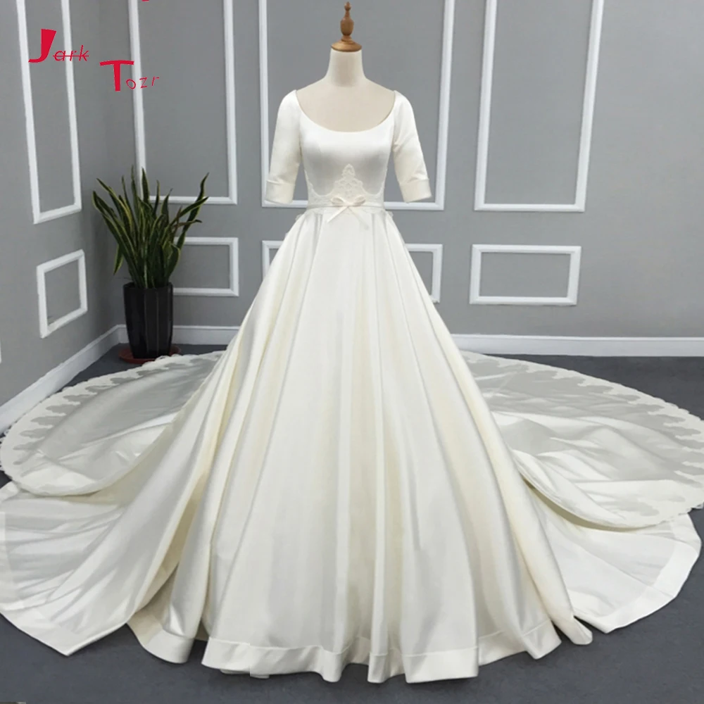 Jark Tozr Custom Made Half Sleeve Scalloped Neck Satin Wedding Dress With Removable Chapel Train 2019 Gelinlik Lace Bridal Gown
Jark Tozr Custom Made Half Sleeve Scalloped Neck Satin Wedding Dress With Removable Chapel Train 2019 Gelinlik Lace Bridal Gown
