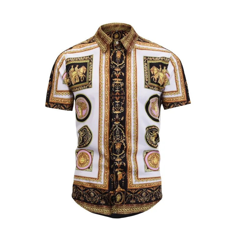 2019 New Arrival Fashion Mens Shirt Short Sleeve Casual Slim Fit High Quality Golden Pattern Print Hawaiian Shirts Summer 
2019 New Arrival Fashion Mens Shirt Short Sleeve Casual Slim Fit High Quality Golden Pattern Print Hawaiian Shirts Summer