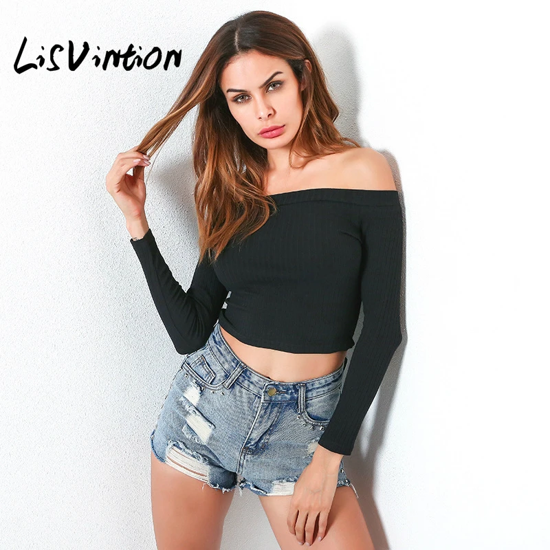 LisVintion Fashion Women T-shirt Trendy Slim Sexy Off The Shoulder Slash Neck Summer Short Tees Tops Full Sleeve Casual T shirts
LisVintion Fashion Women T-shirt Trendy Slim Sexy Off The Shoulder Slash Neck Summer Short Tees Tops Full Sleeve Casual T shirts