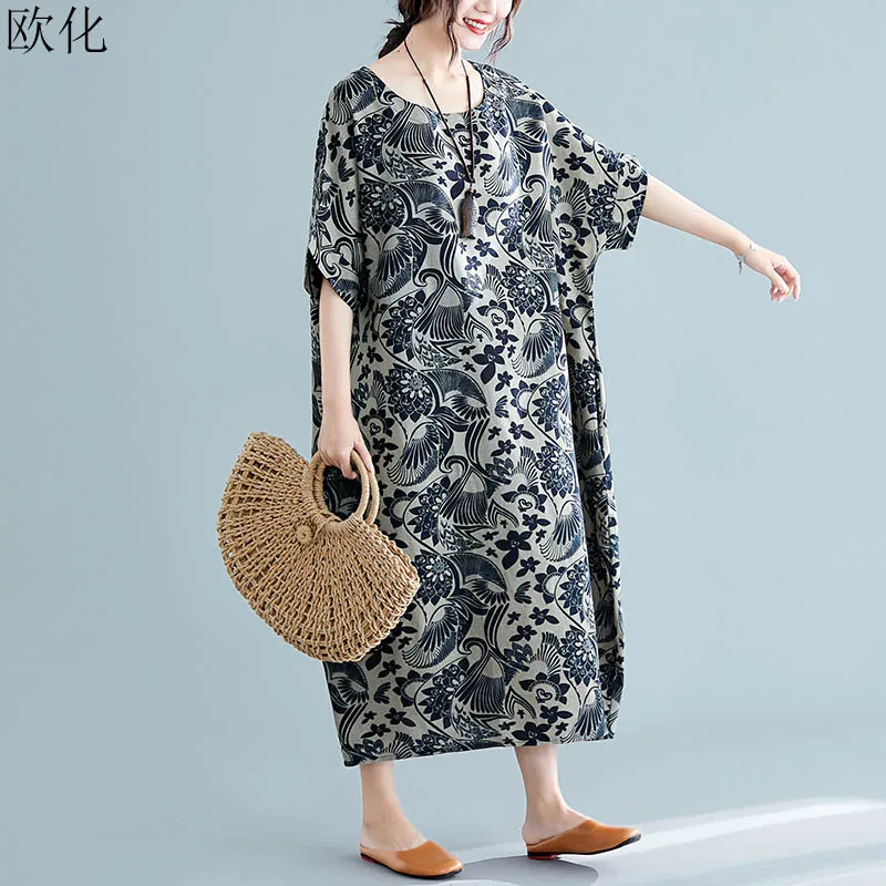 Plus Size Cotton Long Dress Vintage Robe Femme Ethnic Print Linen Maxi Dresses Big Size Loose Casual Batwing Dress 4XL 5XL 6XL
Plus Size Cotton Long Dress Vintage Robe Femme Ethnic Print Linen Maxi Dresses Big Size Loose Casual Batwing Dress 4XL 5XL 6XL