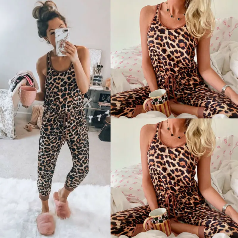 Summer Trendy Leopard Print Playsuit Women Tank Sleeve Adjusted Drawstrings Romper Long Pencil Trouser Pants Party Clubwear
Summer Trendy Leopard Print Playsuit Women Tank Sleeve Adjusted Drawstrings Romper Long Pencil Trouser Pants Party Clubwear