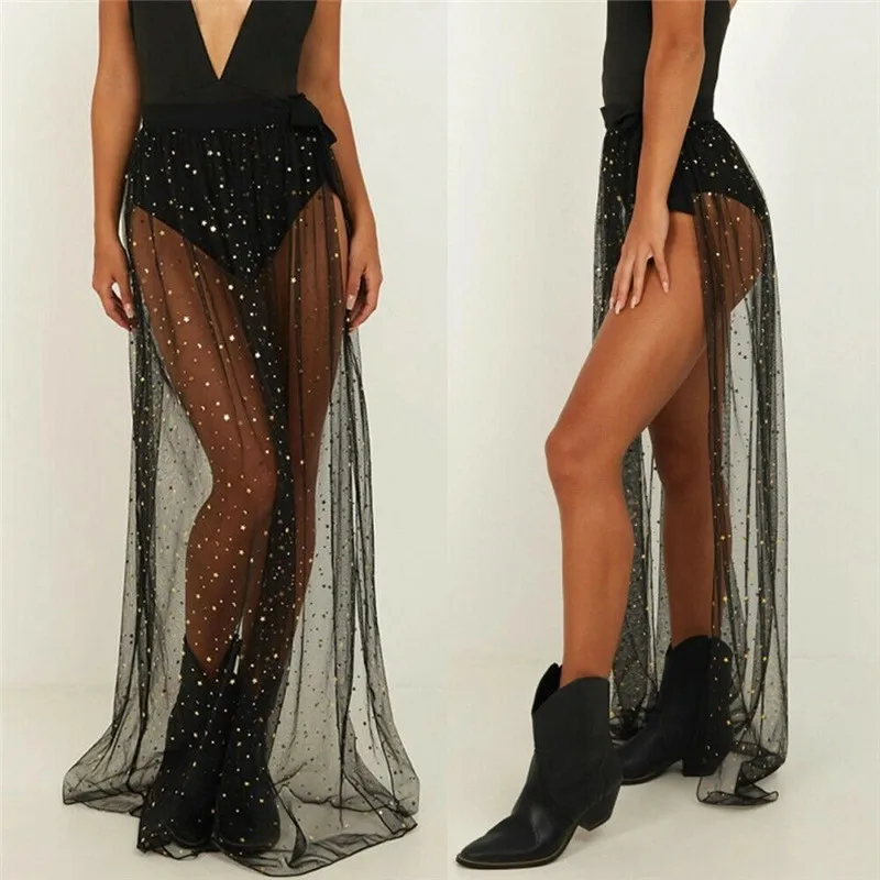 Hitmebox 2019 New Women See Through Split Beachwear Skirts Sexy Night Club Sequins Elastic Waist Net Full Long Skirts for Ladies
Hitmebox 2019 New Women See Through Split Beachwear Skirts Sexy Night Club Sequins Elastic Waist Net Full Long Skirts for Ladies
