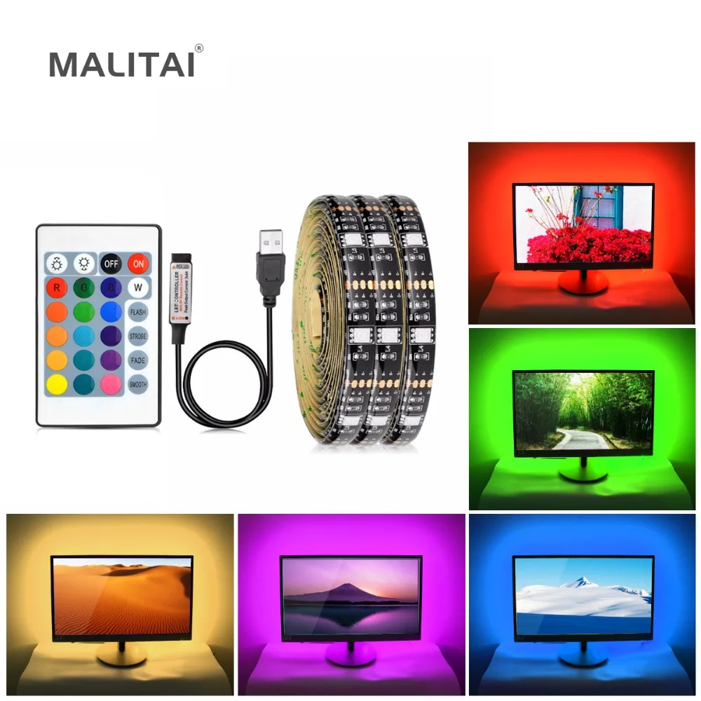 5V 1M/2M RGB 5050 USB LED Strip light NOT Waterproof For TV Bias Blacklight Computer Desktop PC LCD Monitor Decoration lamp Tape
5V 1M/2M RGB 5050 USB LED Strip light NOT Waterproof For TV Bias Blacklight Computer Desktop PC LCD Monitor Decoration lamp Tape