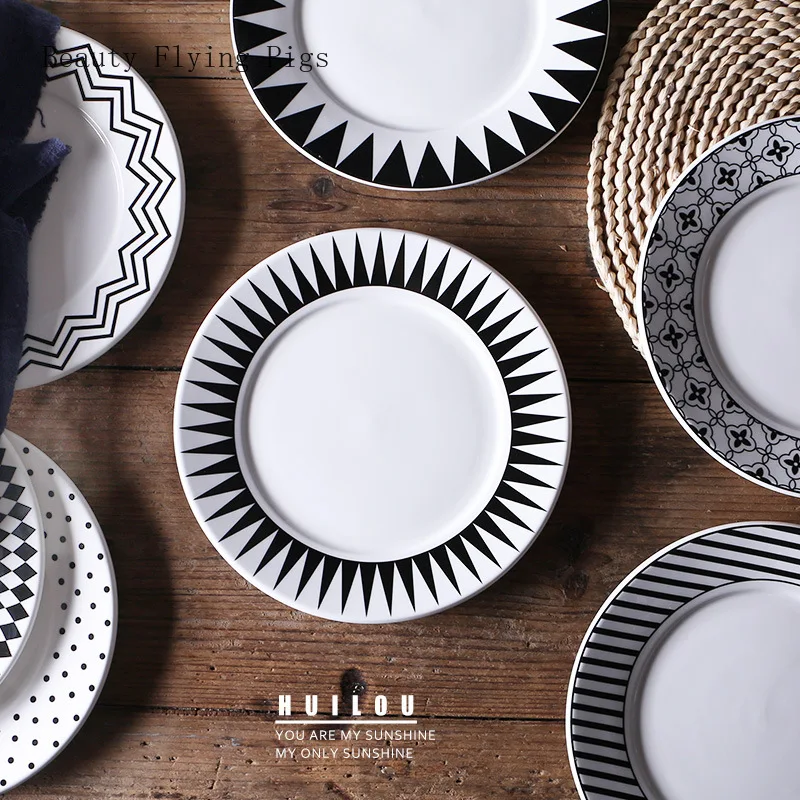 Creative black and white geometric pattern ceramic tableware home decoration fruit bowl western steak dessert breakfast plate
Creative black and white geometric pattern ceramic tableware home decoration fruit bowl western steak dessert breakfast plate