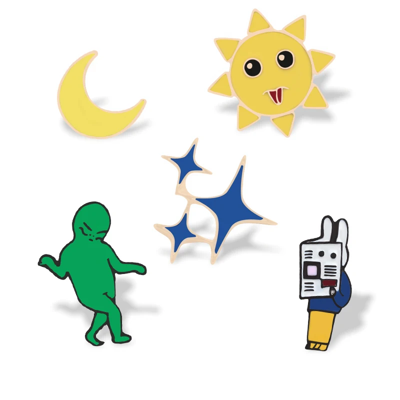 Эмалированные Броши звезды Kpop Sun Moon креативные значки зеленого цвета для чтения с