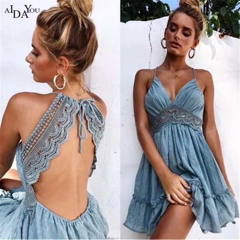 Sexy Lace Backless V Neck Summer Dress Women Strap Sleeveless Hollow Out Short Dress Casual Beach Party Dresses Vestidos ouc2446
Sexy Lace Backless V Neck Summer Dress Women Strap Sleeveless Hollow Out Short Dress Casual Beach Party Dresses Vestidos ouc2446