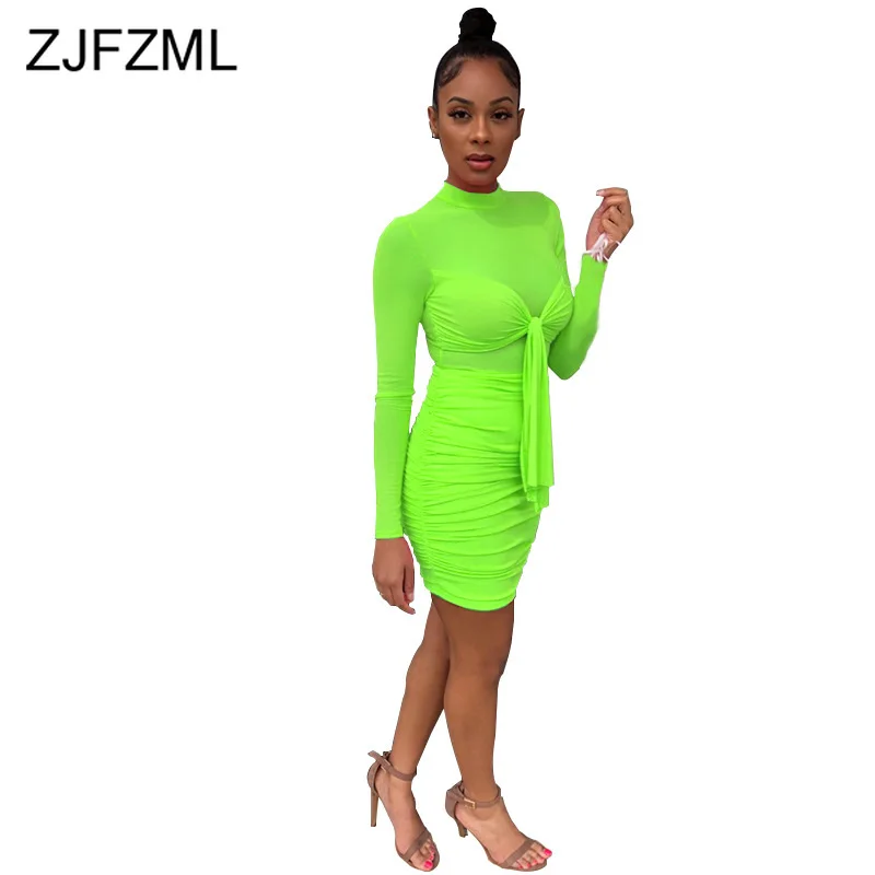Sexy Neon Green Mesh Dress Women Long Sleeve Tie Bow Pleated Mini Bandage Dress Sexy Club Party Bodycon Short Package Hip Dress
Sexy Neon Green Mesh Dress Women Long Sleeve Tie Bow Pleated Mini Bandage Dress Sexy Club Party Bodycon Short Package Hip Dress