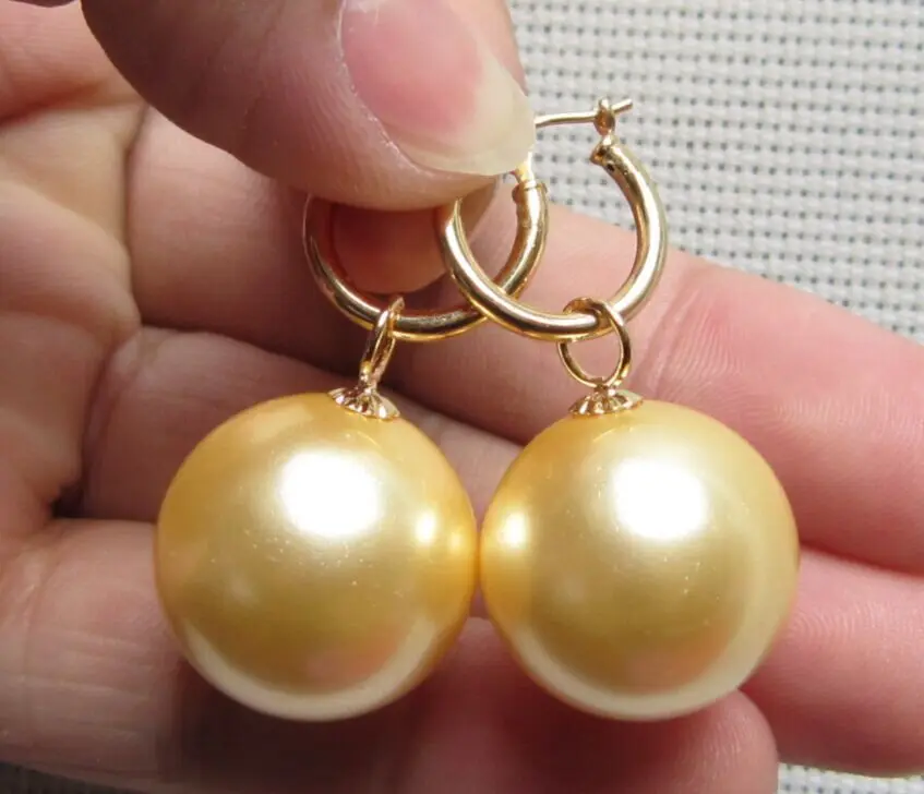 Free shipping 20MM HUGE PERFECT ROUND GOLDEN SOUTH SEA SHELL PEARL EARRING