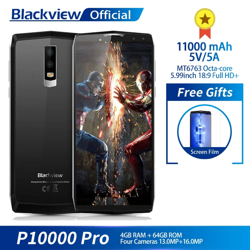 Blackview P10000 Pro 5.99" FHD + Full Screen 4GB+64GB MT6763 Octa Core Smartphone 11000mAh BAK Battery 5V/5A 16.0MP Rear Camera
Blackview P10000 Pro 5.99" FHD + Full Screen 4GB+64GB MT6763 Octa Core Smartphone 11000mAh BAK Battery 5V/5A 16.0MP Rear Camera