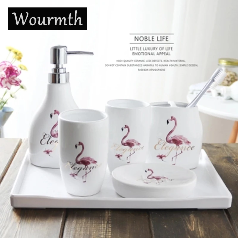 Wourmth China Ceramic Bathroom set 6pcs With tray porcelain Creative Flamingo New wedding gift 5pcs Toothbrush cup Liquid bottle
Wourmth China Ceramic Bathroom set 6pcs With tray porcelain Creative Flamingo New wedding gift 5pcs Toothbrush cup Liquid bottle