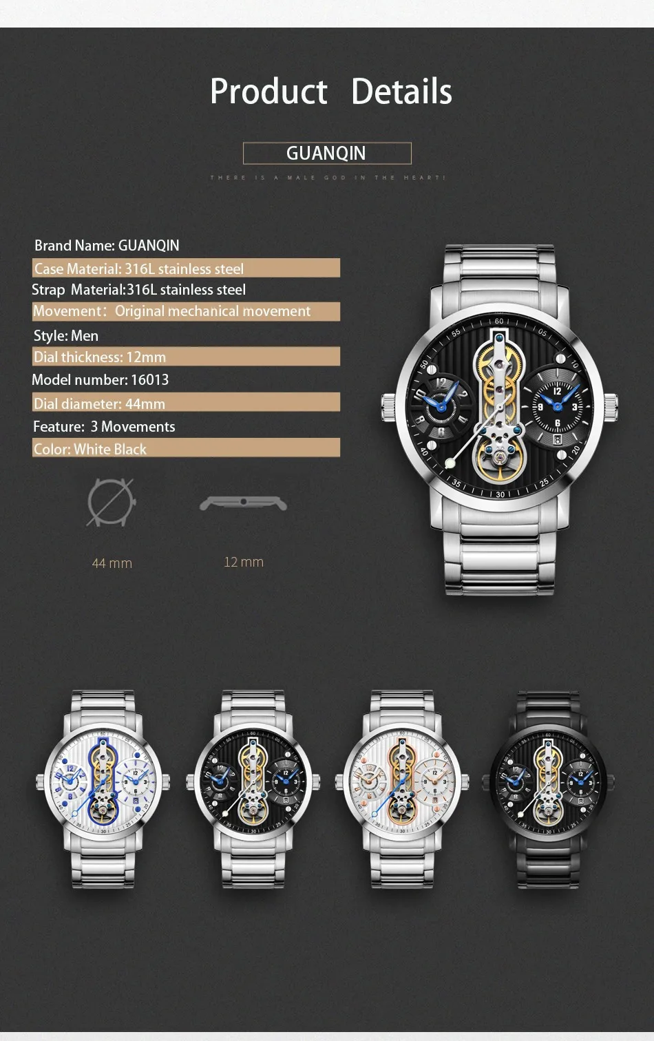 Tourbillon Men Watches Waterproof