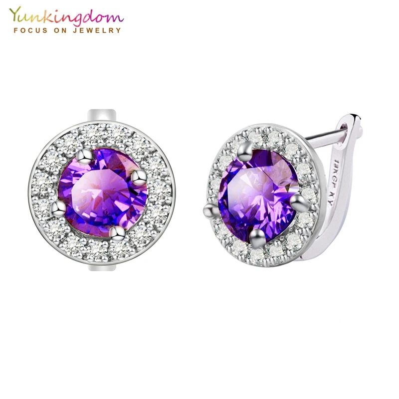 Yunkingdom brand fashion hoop earrings for women purple round crystal zircon holiday gift jewelry wholesale
Yunkingdom brand fashion hoop earrings for women purple round crystal zircon holiday gift jewelry wholesale