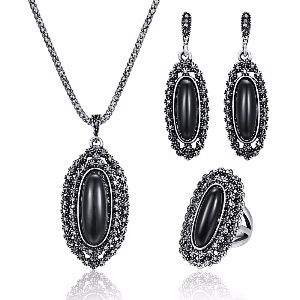 Vintage Black Jewelry Sets For Women Antique Silver Color Full Rhinestone Big Oval Stone Pendant Necklace Earrings Ring Set
Vintage Black Jewelry Sets For Women Antique Silver Color Full Rhinestone Big Oval Stone Pendant Necklace Earrings Ring Set