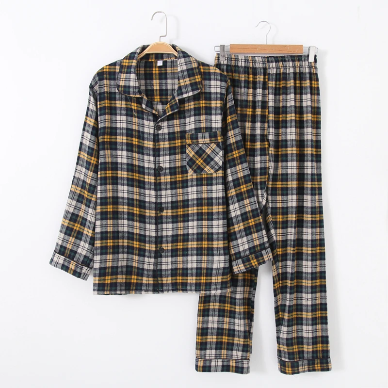 Men's Long-sleeved Trousers Yarn-dyed Cotton Denim Latticed Pajamas Suit Cotton Plaid Mens Pajama Set Men Sleepwear Sexy Pijama
Men's Long-sleeved Trousers Yarn-dyed Cotton Denim Latticed Pajamas Suit Cotton Plaid Mens Pajama Set Men Sleepwear Sexy Pijama