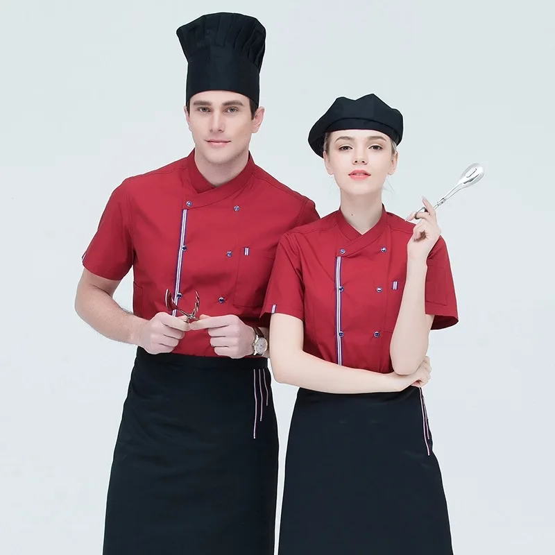 Short Sleeve Restaurant Chef Kitchen Work Uniforms Oblique Collar Double Breasted Jacket Catering Food Serive Cook Wear
Short Sleeve Restaurant Chef Kitchen Work Uniforms Oblique Collar Double Breasted Jacket Catering Food Serive Cook Wear