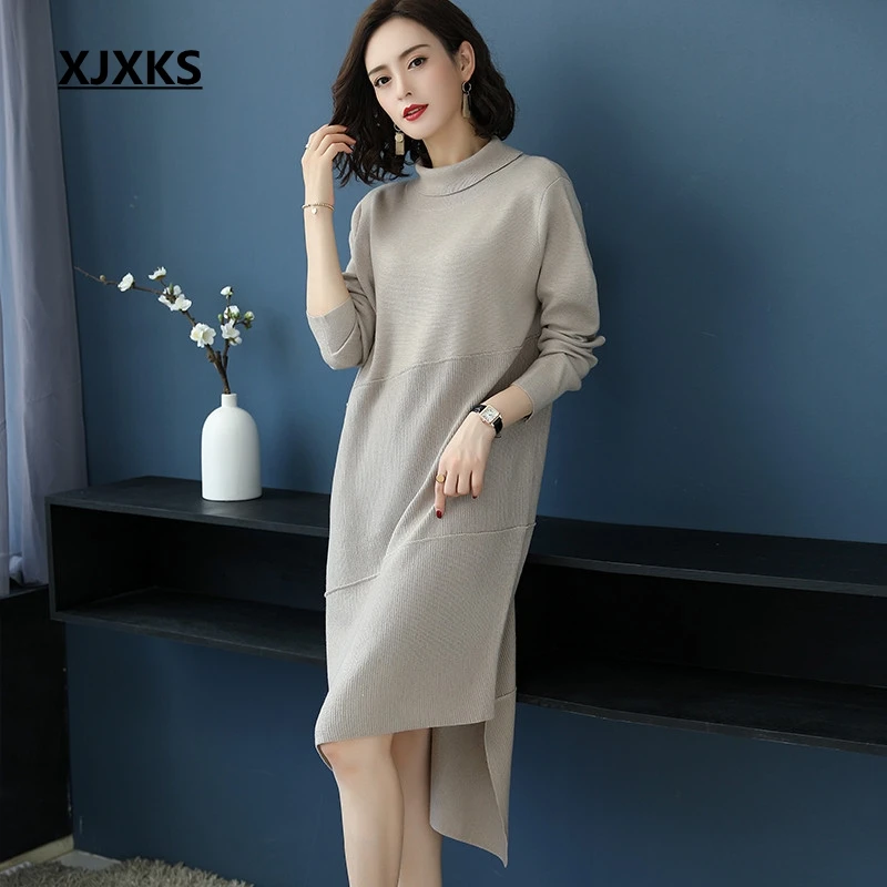 XJXKS Comfortable 2019 new casual women sweater dress irregular hem turtleneck knitted robe pull femme hiver women dresses
XJXKS Comfortable 2019 new casual women sweater dress irregular hem turtleneck knitted robe pull femme hiver women dresses