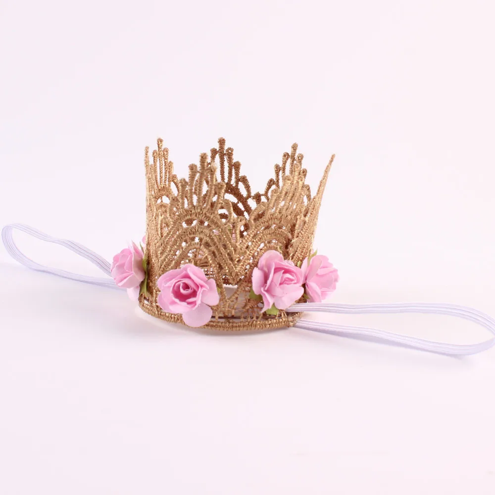 Винтажная Кружевная повязка на голову Золотая для девушек с цветами принцессы