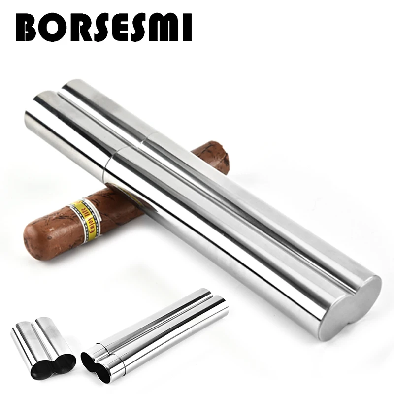 Hot sale Stainless steel Double cigar tube 2 in 1 portable metal Humidor 2pcs travel cigar case pocket smoking gadgets Dia25mm
Hot sale Stainless steel Double cigar tube 2 in 1 portable metal Humidor 2pcs travel cigar case pocket smoking gadgets Dia25mm
