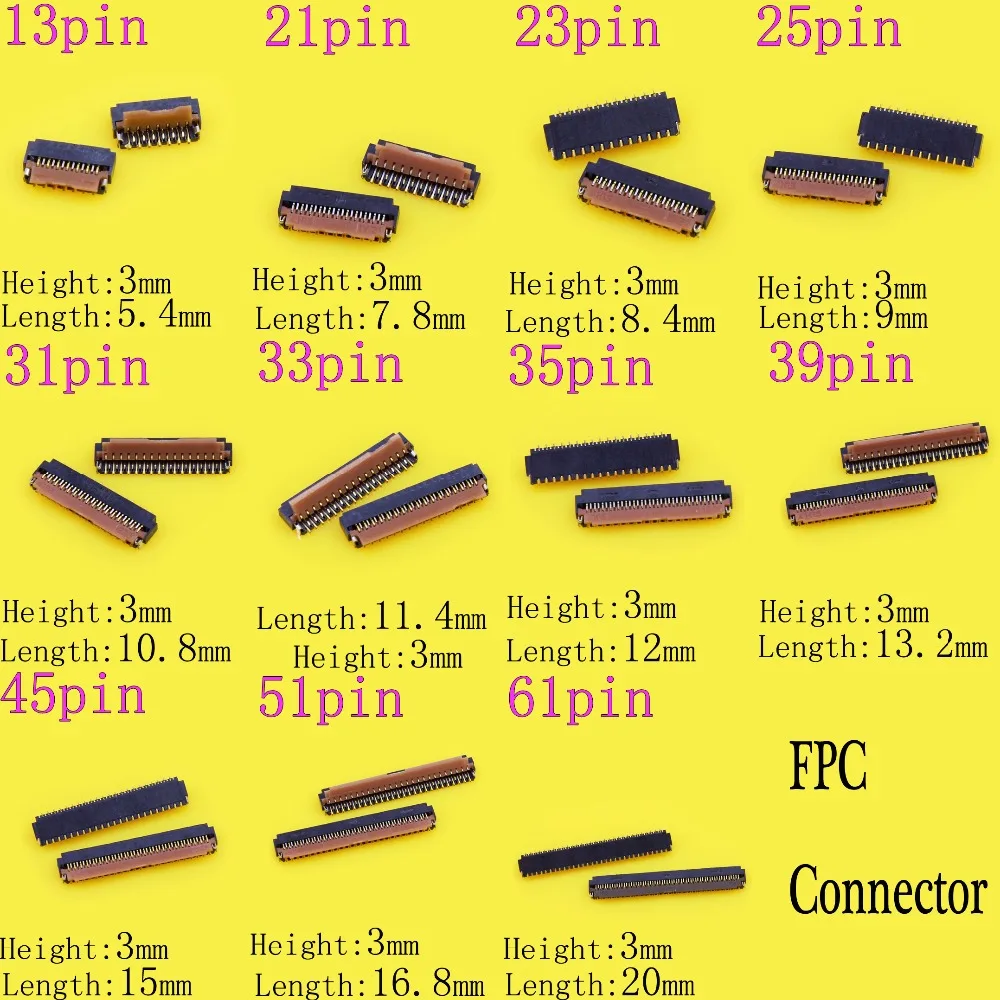 11 models 13p 21P 23P 25P 31P 61pin 51p LCD FPC Connector for Motorola Droid Turbo XT1254 Display PCB Port Universal common used
11 models 13p 21P 23P 25P 31P 61pin 51p LCD FPC Connector for Motorola Droid Turbo XT1254 Display PCB Port Universal common used