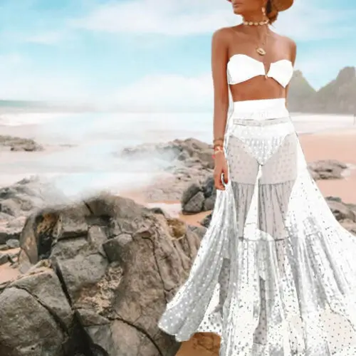 Women Bikini Cover Up Swimwear Sheer Beach Maxi Wrap Skirt Sarong Pareo 2019 New Bikinis Swimsuit High Waist |
