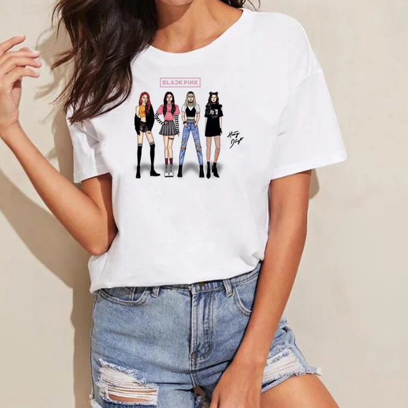 Kpop Blackpink Tshirt Harajuku Women's Summer Korean Fashion White Short Sleeve Black Pink O-Neck Hip Hop Streetwear Clothes
Kpop Blackpink Tshirt Harajuku Women's Summer Korean Fashion White Short Sleeve Black Pink O-Neck Hip Hop Streetwear Clothes
