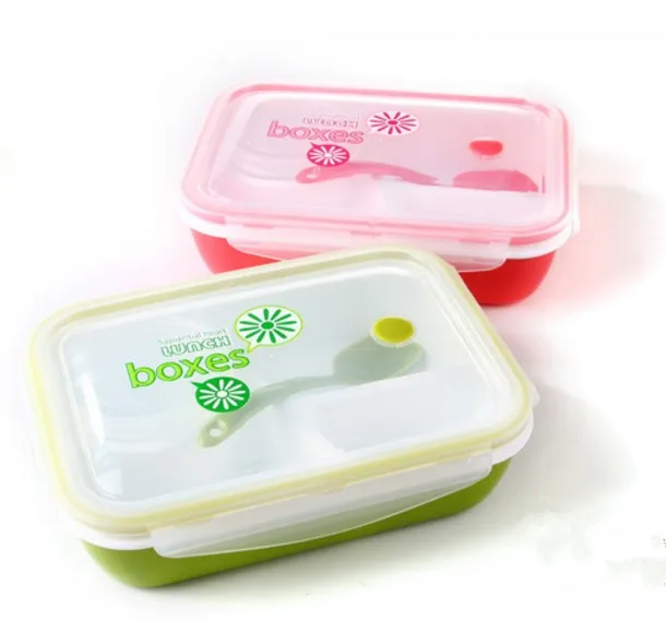 1000ml New 4 Cell Lunch Box With Spoon and Bowl Microwave Oven Bento Box Folding Food Storage Container Lunchbox Eco-Friendly