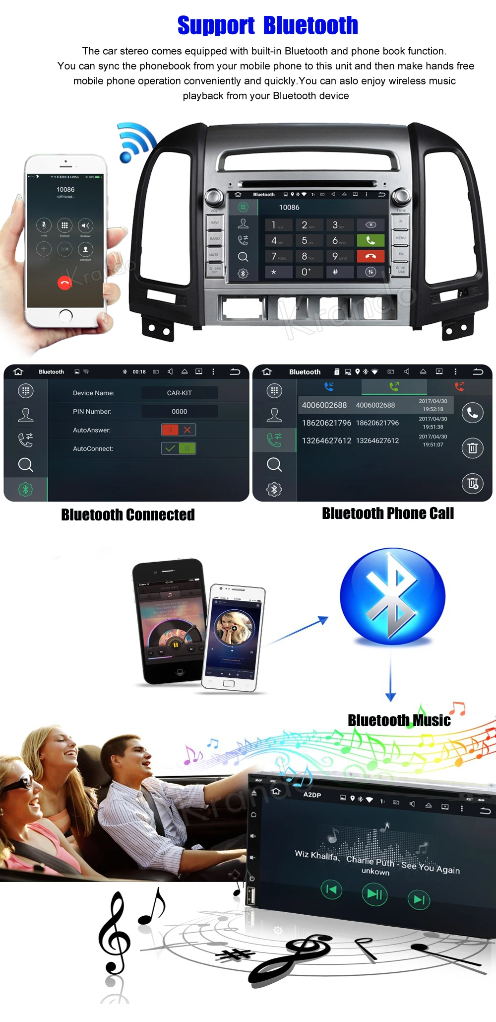 Krando Hyundai Santa Fe 4 hole Android car radio gps navigation multimedia system (2)