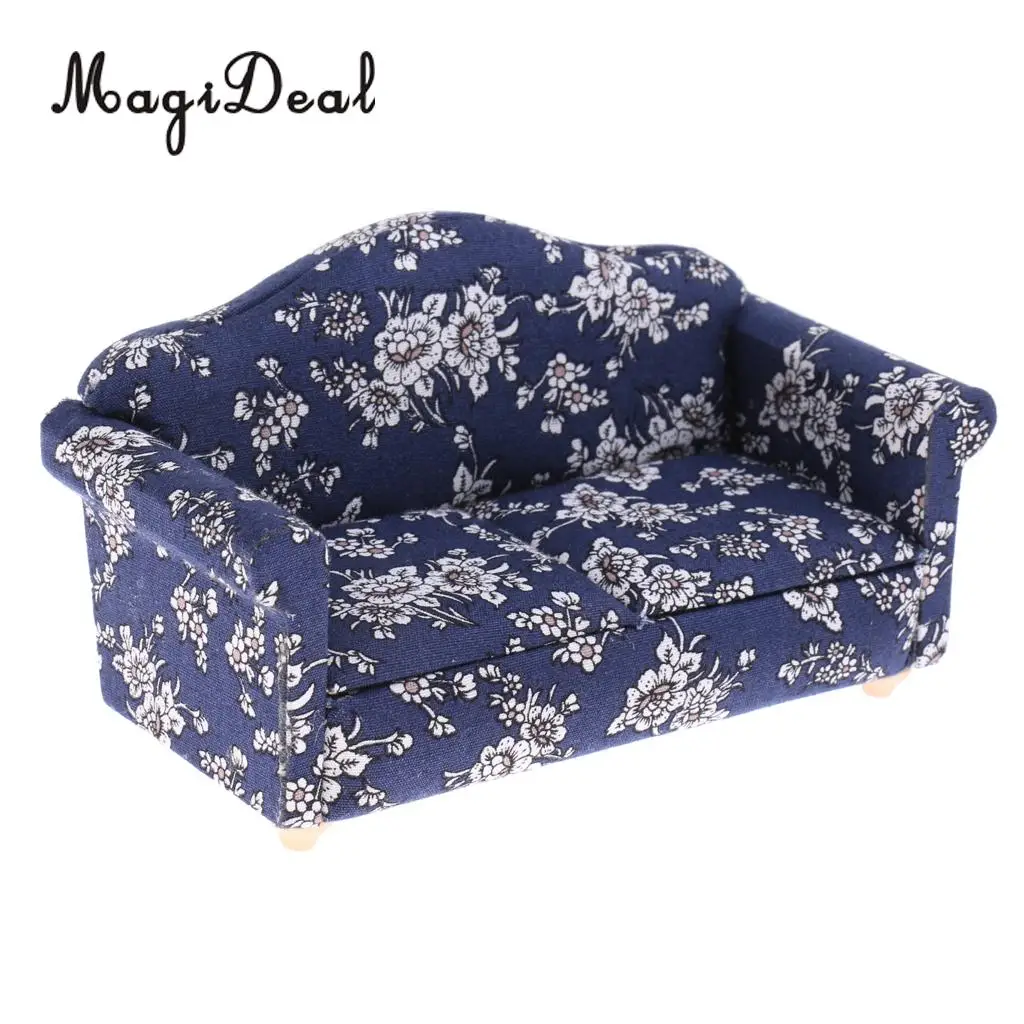 7 Pieces Wooden Floral Sofa Cushions Kit for 1/12 Scale Dolls House Miniature Furniture Decoration Kids Child Pretend Play Toys