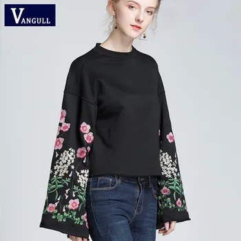 Vangull Women Embroidery floral pattern black sweatshirts long wide sleeve Spring Autumn pullover vintage loose casual tops
Vangull Women Embroidery floral pattern black sweatshirts long wide sleeve Spring Autumn pullover vintage loose casual tops