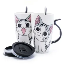 600ml Creative Cat Ceramic Mug With Lid and Spoon Cartoon Milk Coffee Tea Cup Porcelain Mugs Nice Gifts