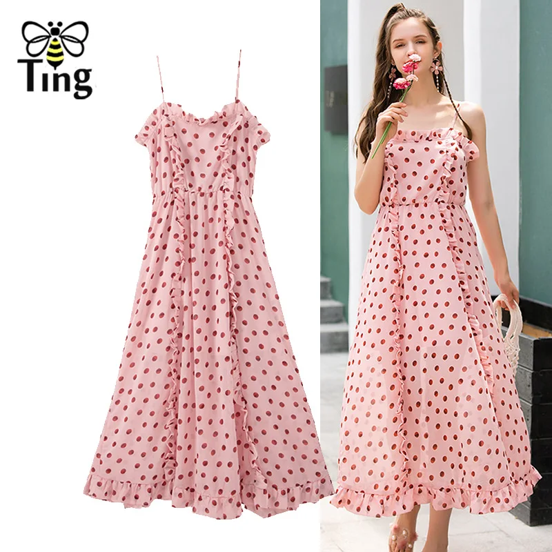 Tingfly Summer Pink Polka Dot Print Maxi Dress Boho Open Back Strap Ruched Ruffles Hem Long Dress Casual Sweety Beach Vestidos
Tingfly Summer Pink Polka Dot Print Maxi Dress Boho Open Back Strap Ruched Ruffles Hem Long Dress Casual Sweety Beach Vestidos