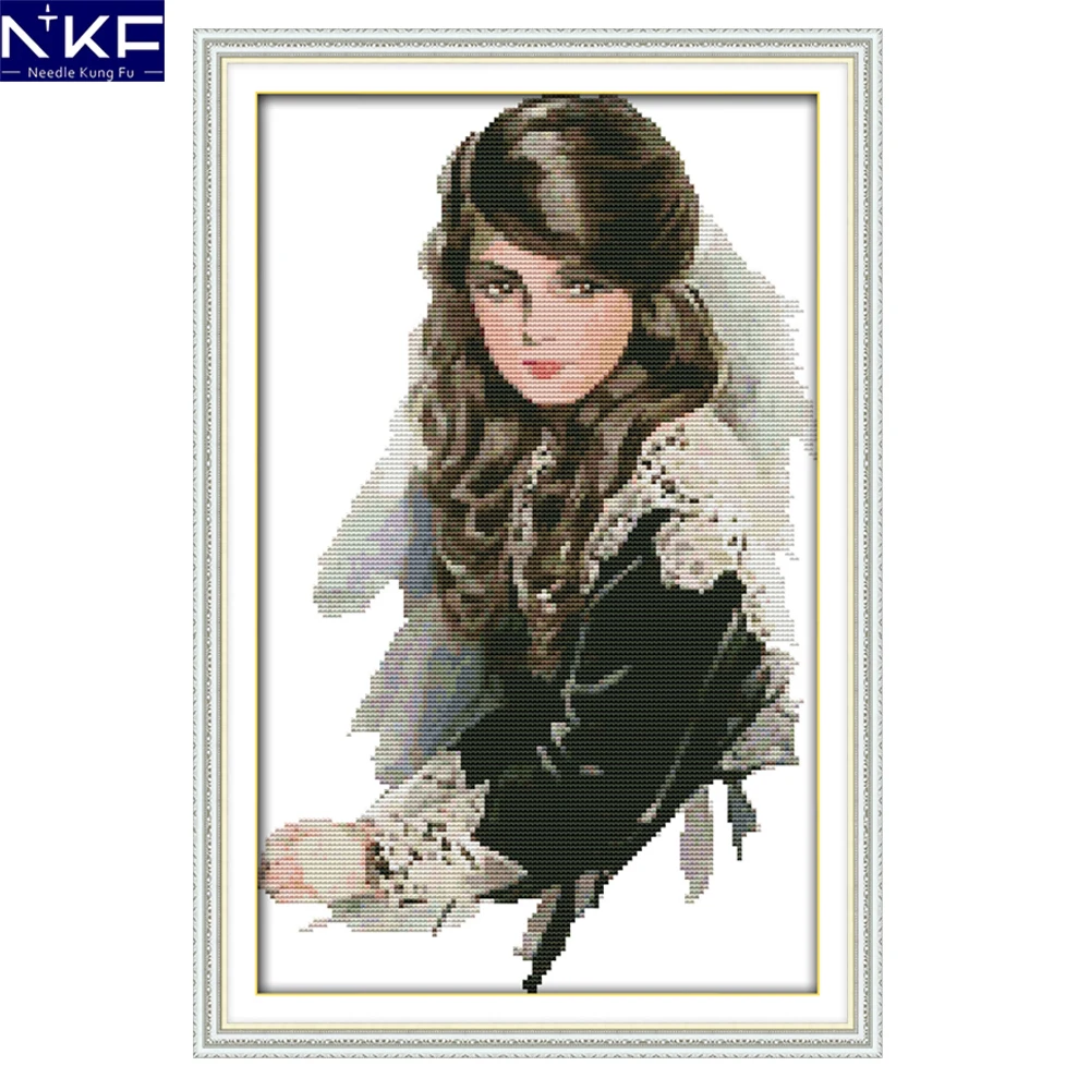 

NKF A Russian girl figure style cross stitch Christmas stocking patterns needlepoint embroidery kit for home decoration