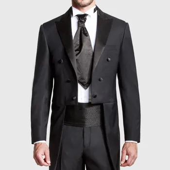 

Custom Made Black Groom Tailcoat Pant Suit Peaked Lapel Long Tail Men Wedding Suits Bridegroom Best Groomsmen Wedding Tuxedos