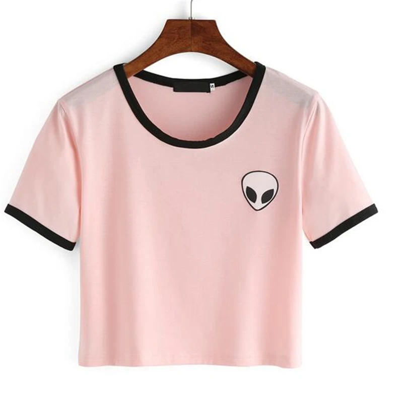 2018 summer alien Print crop top t shirt Women tops harajuku Kawaii short Sleeve White Pink Cotton tee shirt femme poleras mujer
2018 summer alien Print crop top t shirt Women tops harajuku Kawaii short Sleeve White Pink Cotton tee shirt femme poleras mujer