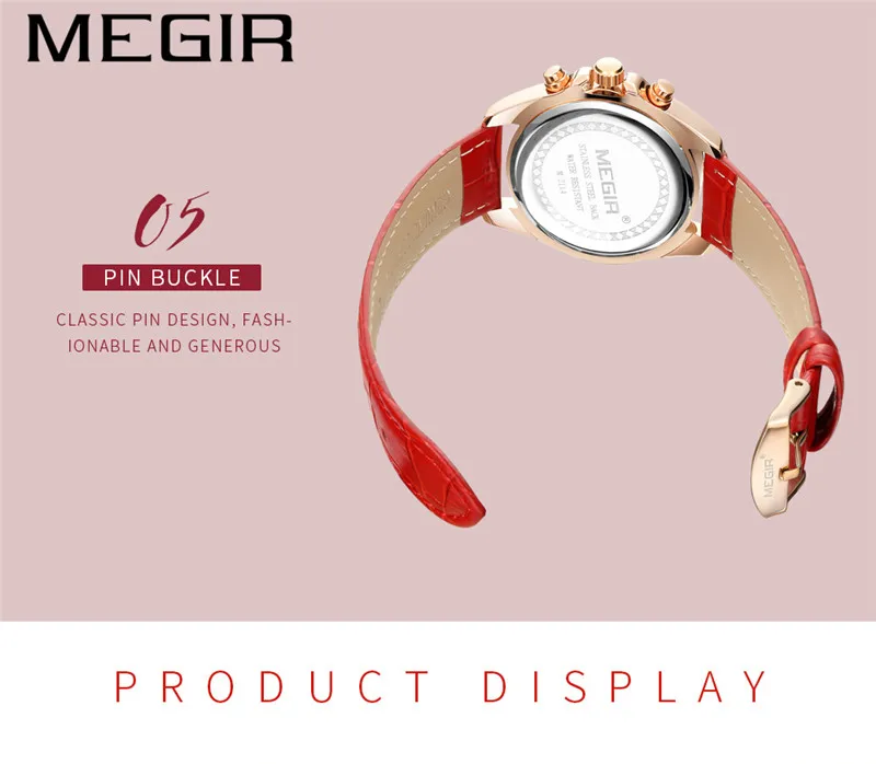 MEGIR Watch Women Top Brand Luxury Gold Chronograph Date Female Clock Genuine Leather Quartz Ladies Wristwatch Gift Box 2114