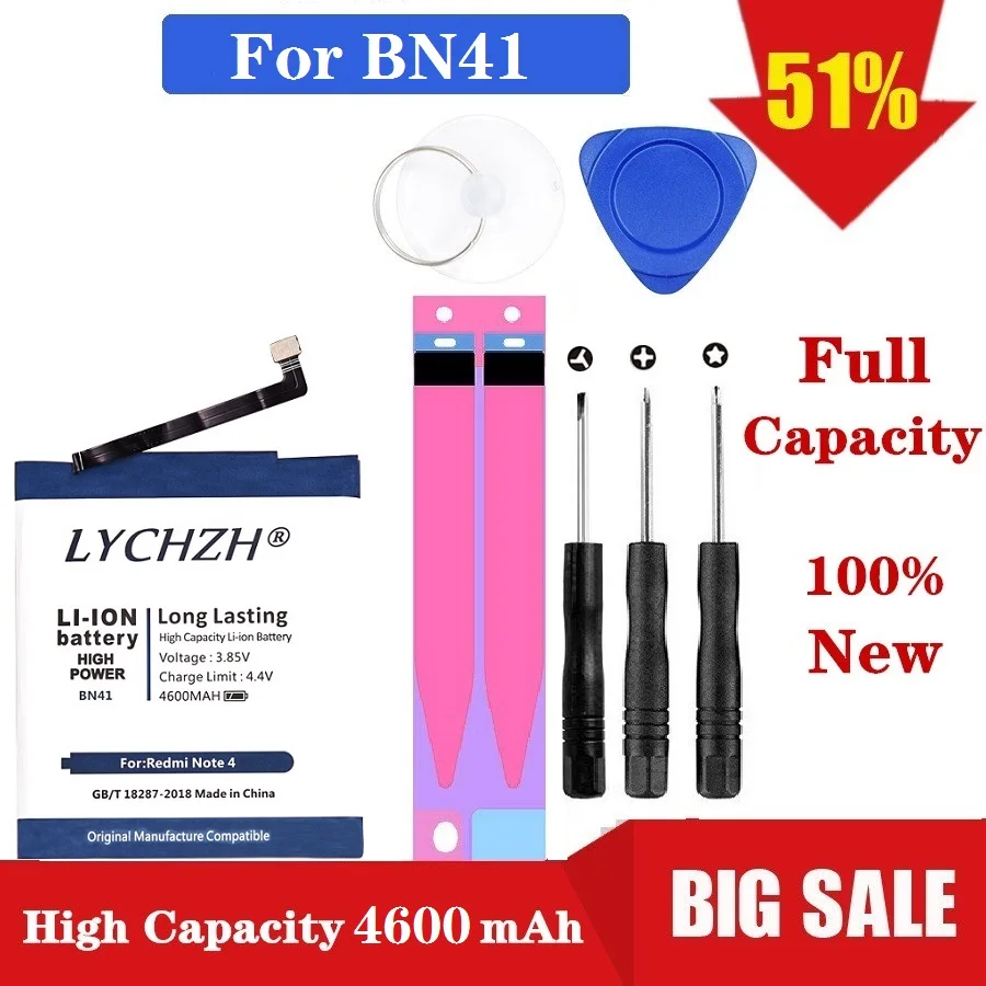 BN41 Phone Battery For Xiaomi Redmi Hongmi Note 4 MTK Helio X20 / Note 4X Pro 4600mAh Original Replacement Battery + Tools
BN41 Phone Battery For Xiaomi Redmi Hongmi Note 4 MTK Helio X20 / Note 4X Pro 4600mAh Original Replacement Battery + Tools