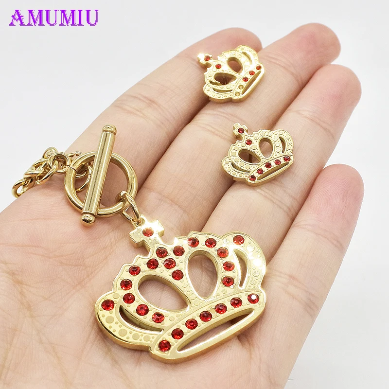 AMUMIU Gold Queen Crown Woman Jewelry Sets Pendant Necklace And Stud Earrings Set For Party Gifts hip hop style JS027
AMUMIU Gold Queen Crown Woman Jewelry Sets Pendant Necklace And Stud Earrings Set For Party Gifts hip hop style JS027