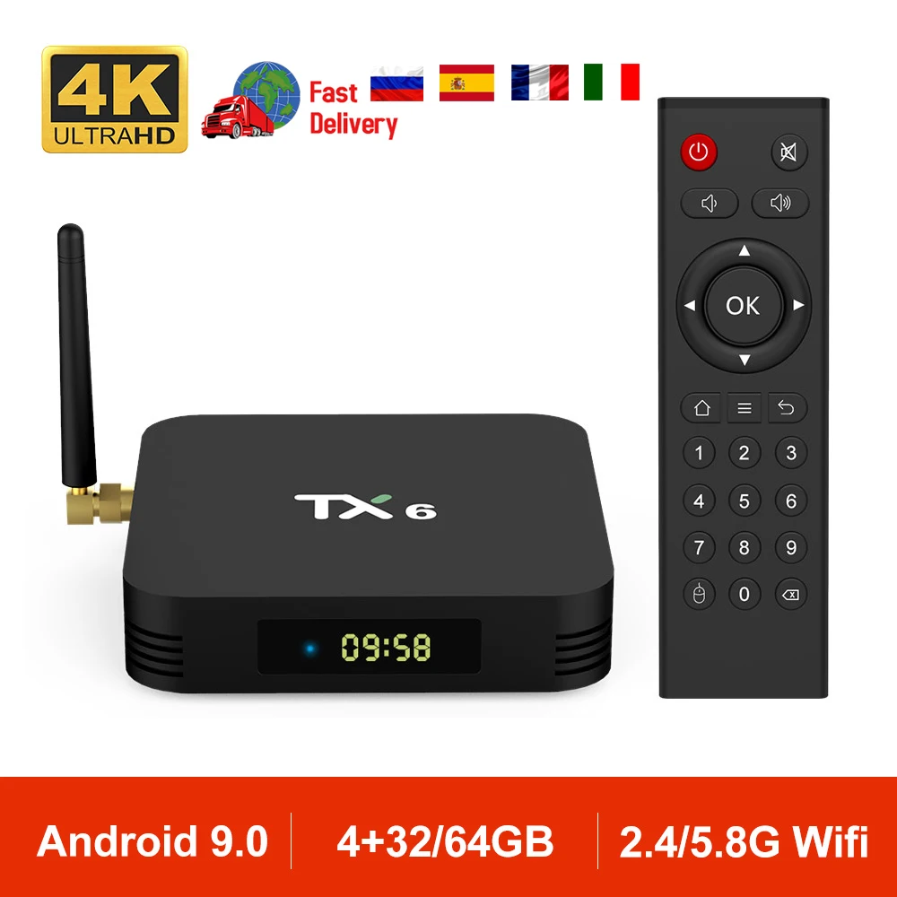 Android 9.0 TX6 Smart TV BOX Allwinner H6 Quad core 4G 32G BT 4.1 USB 3.0 Wifi 2.4G/5G 4K HD Media Set Top Box PK HK1 X96 MAX
Android 9.0 TX6 Smart TV BOX Allwinner H6 Quad core 4G 32G BT 4.1 USB 3.0 Wifi 2.4G/5G 4K HD Media Set Top Box PK HK1 X96 MAX