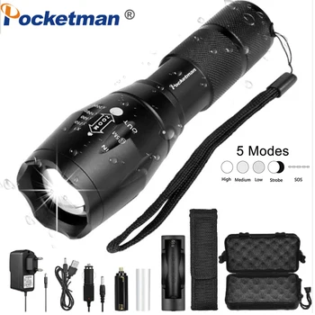 

Brightest Led flashlight Ultra Bright linterna led torch T6/L2/V6 5 Switch Modes Zoomable Bicycle Light use 18650 battery z50