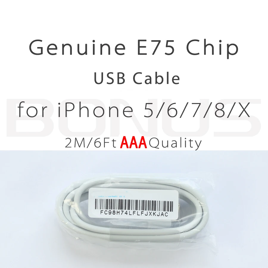 Genuine E75 Chip USB Charging Cable USB Charger Adapter Cable for iPhone, 2M/6Ft 10pcs/Lot
Genuine E75 Chip USB Charging Cable USB Charger Adapter Cable for iPhone, 2M/6Ft 10pcs/Lot