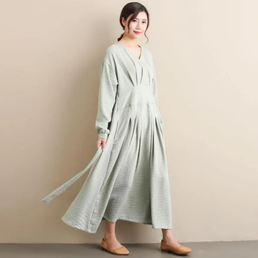 Autumn Spring New Europe Fashion linen fabric longer retro Dress Women's loose style was thin Dresses with belt wq1308 dropship
Autumn Spring New Europe Fashion linen fabric longer retro Dress Women's loose style was thin Dresses with belt wq1308 dropship