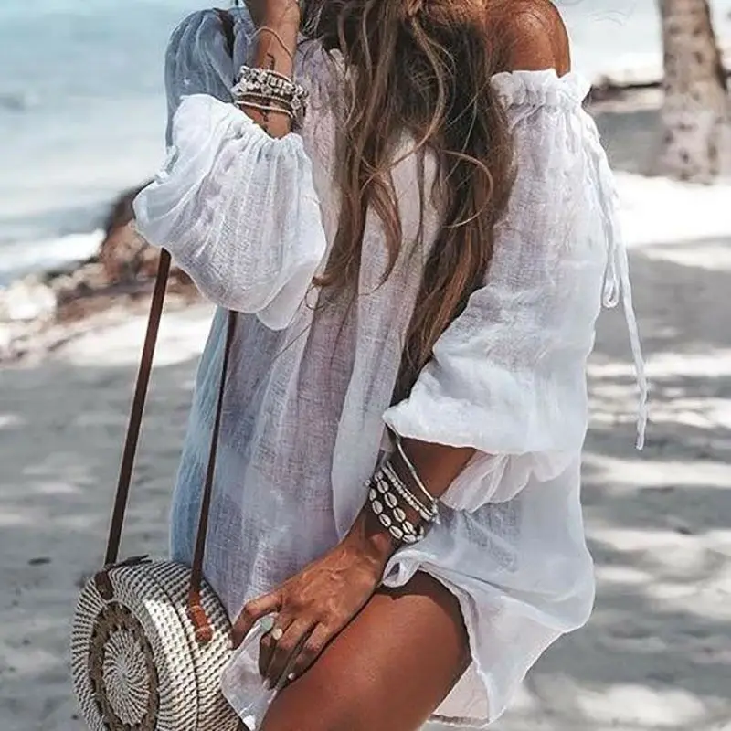 New Women's Loose Beach Cover Ups Solid Color Slash Neck Oversized Tunic Robes Long Sleeve Transparent Bikinis Cover Up Swimwear
New Women's Loose Beach Cover Ups Solid Color Slash Neck Oversized Tunic Robes Long Sleeve Transparent Bikinis Cover Up Swimwear