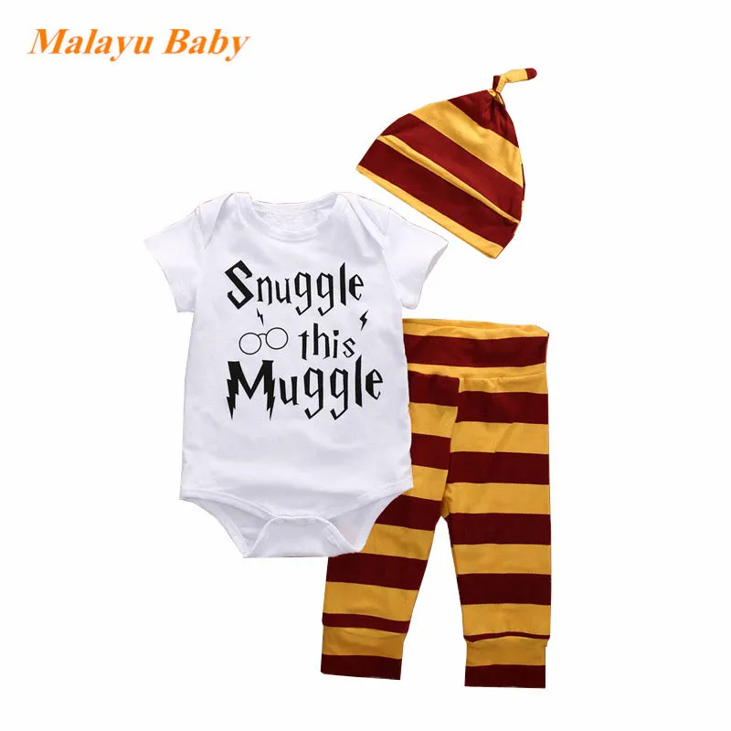 

Malayu Baby Brand 2018 New 3PCS Baby Clothing Newborn Snuggle this Muggle Conjoined +Stripe Pants+Hat Outfits Clothes Sets 0-18M