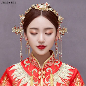 JaneVini 2018 Vintage Chinese Traditional Bridal Headdress Hairpin Women Gold Beaded Pearls Fashion Headband Wedding Accessories
JaneVini 2018 Vintage Chinese Traditional Bridal Headdress Hairpin Women Gold Beaded Pearls Fashion Headband Wedding Accessories