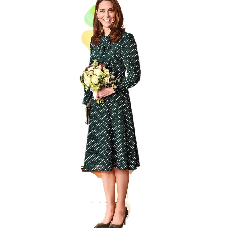 Runway Designer 2019 Spring Summer Princess Kate Dress Noble Green Polka Dot Printed Brife Vestidoes Knee Length Dress Femme Ete
Runway Designer 2019 Spring Summer Princess Kate Dress Noble Green Polka Dot Printed Brife Vestidoes Knee Length Dress Femme Ete