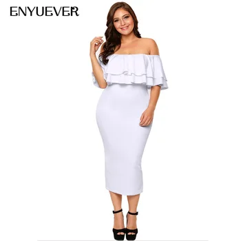 Enyuever Plus Size Pencil Dress Women Clothing Off Shoulder Ruffle Sleeve Bodycon Vestidos Elegant Formal Evening Party Dresses 
Enyuever Plus Size Pencil Dress Women Clothing Off Shoulder Ruffle Sleeve Bodycon Vestidos Elegant Formal Evening Party Dresses