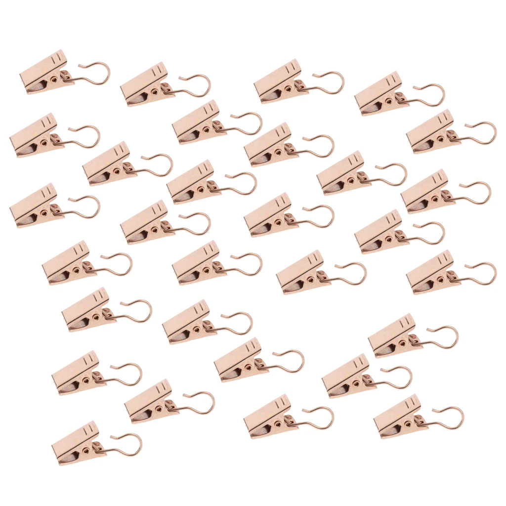 MagiDeal 30-Pack Window Curtain Clips with Hook/Drapery Clips Hanging Hook Hanger Gold 32mm