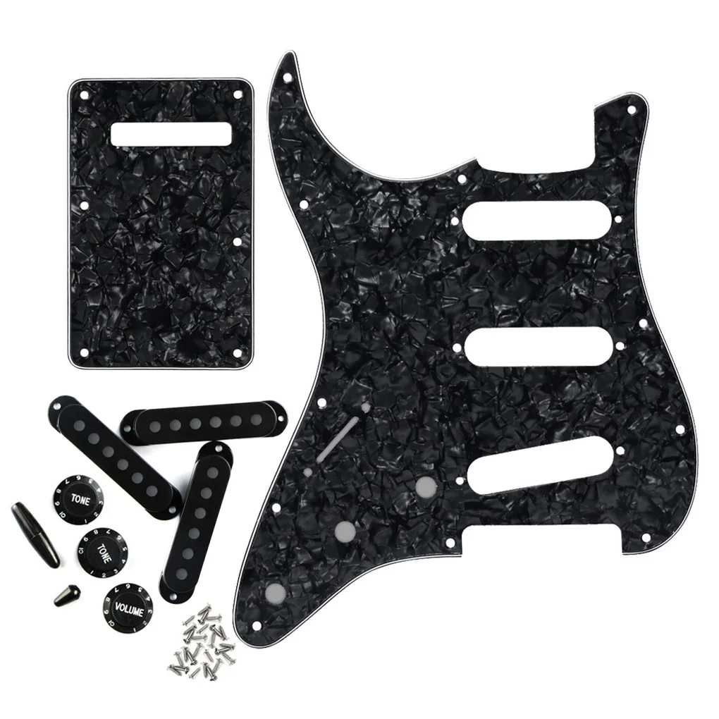 Set of Left Handed Pickguard SSS Back Plate Tone Volume Knobs 48/50/52mm Pickup Covers Tips for 11 Hole Strat Guitar Parts
Set of Left Handed Pickguard SSS Back Plate Tone Volume Knobs 48/50/52mm Pickup Covers Tips for 11 Hole Strat Guitar Parts